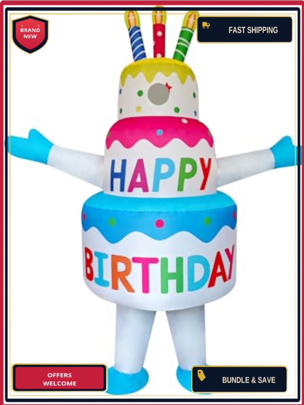 Inflatable Birthday Cake Costume Adult One Size Polyester Blow-Up Suit